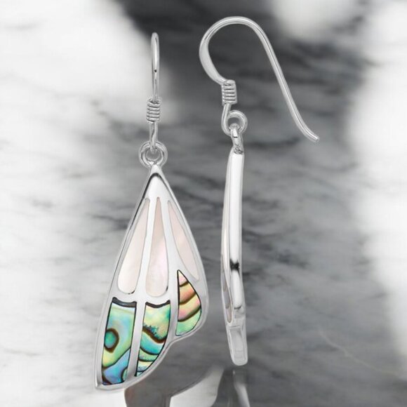 Abalone and Mother-of-Pearl Wing Earrings in 925 Sterling Silver